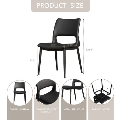 Modern minimalist black PU leather Dining Chairs Set of 2, comfortable backrest design, metal leg support, suitable for restaurants, kitchens, and offices.