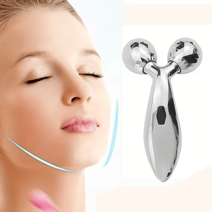 1 piece 3D manual roller massager, 2 pieces circular Y-shaped 360° rotating face, neck and full body relaxation device, facial massage relaxation beauty and skincare tool, silver