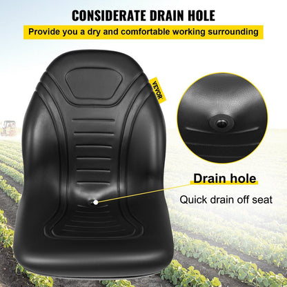 VEVOR Universal Tractor Seat Replacement 2 Pack, Compact High Back Mower Seat Pair, Black Vinyl Forklift Seat, Central Drain Hole Skid Steer Seat with Mounting Bolt Patterns