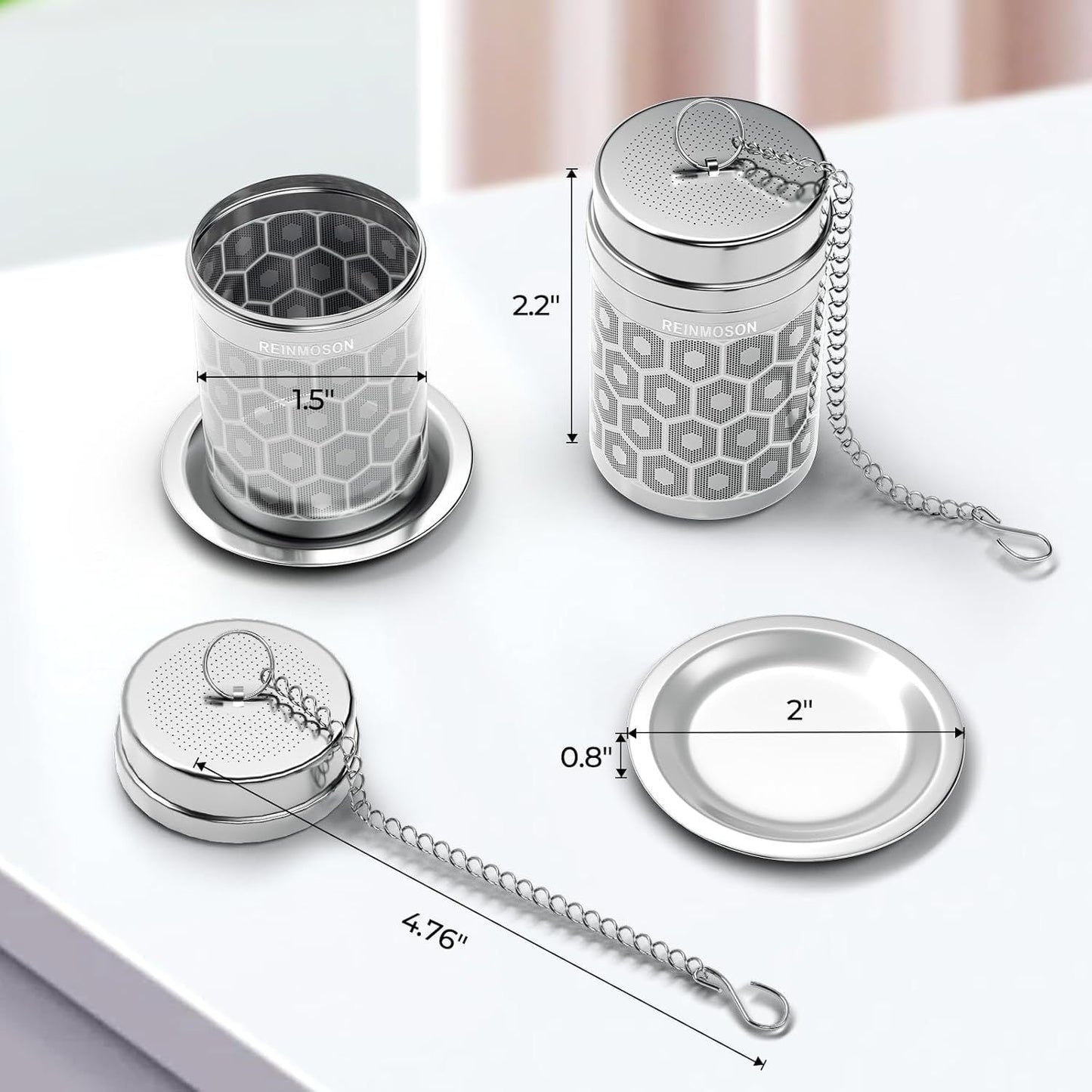 Tea Strainers for Loose Tea, Extra Fine Mesh Tea Infuser, 304 Stainless Steel & Updated Slim Threaded Lid, Loose Leaf Tea Steeper for Black Tea, Rooibos, etc