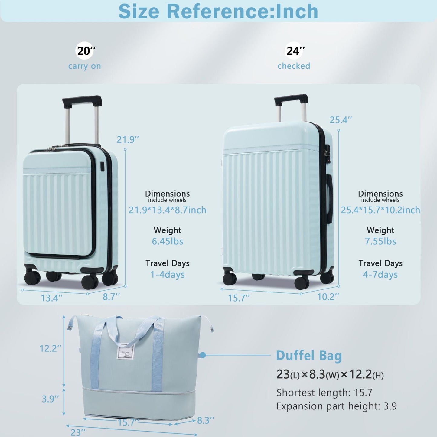 Front Opening Luggage Set 3 Piece, Hardside Carry on Suitcase with USB Port, Expandable Luggage with Handle Bag Spinner Wheels TSA Lock