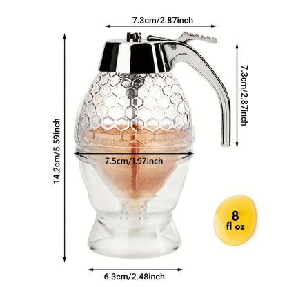 1pc Maple Syrup Dispenser - No Drip Honey Comb Shaped Honey Pot with 8oz Capacity and Storage Stand