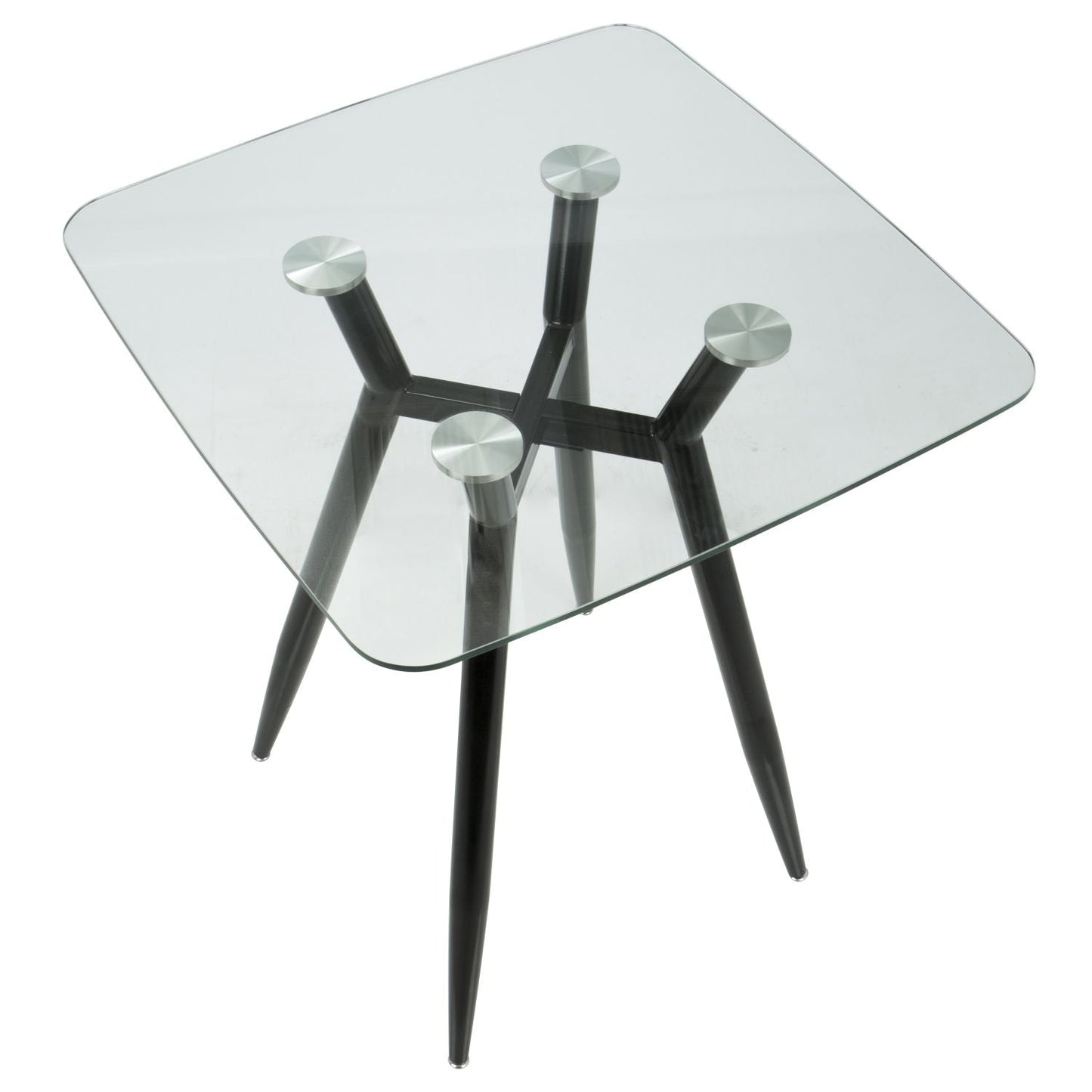 Clara Mid-Century Modern Square Counter Table with Black Metal Legs and Clear Glass Top by
