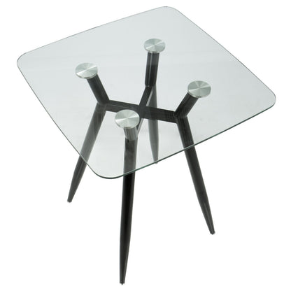 Clara Mid-Century Modern Square Counter Table with Black Metal Legs and Clear Glass Top by