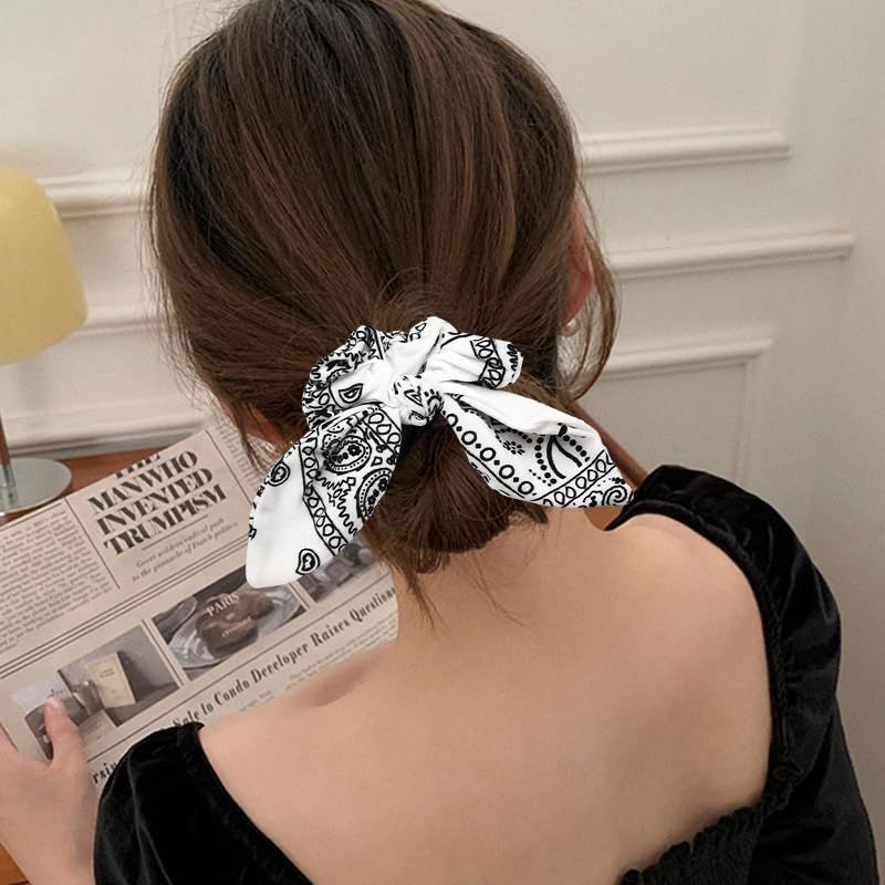 Hair Bow Scrunchy Hair Ties for Girls Ponytail Holders for Women Bunny Ear Scrunchies 3Pcs