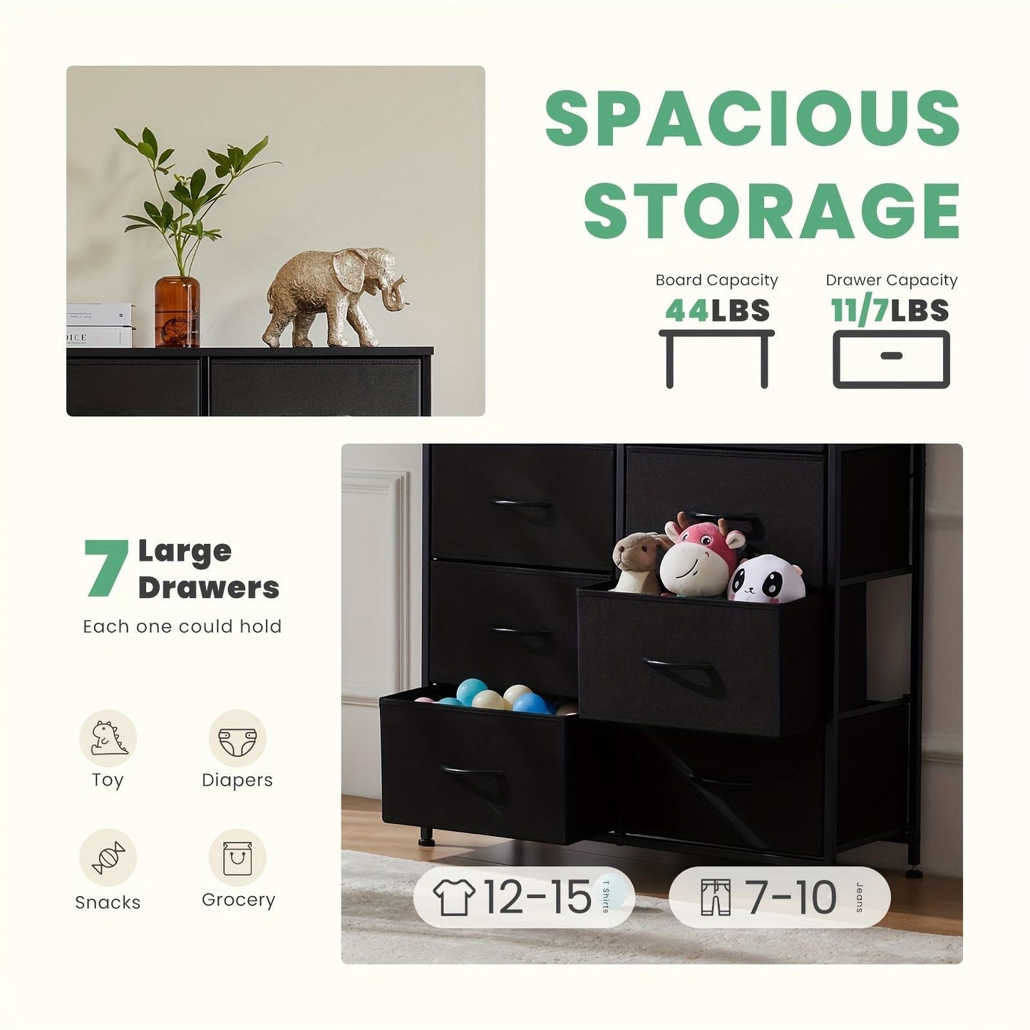Dresser for Bedroom with 8 Drawers Tall Dresser & Chest of Drawers Fabric Dresser with Wood Top and Sturdy Steel Frame