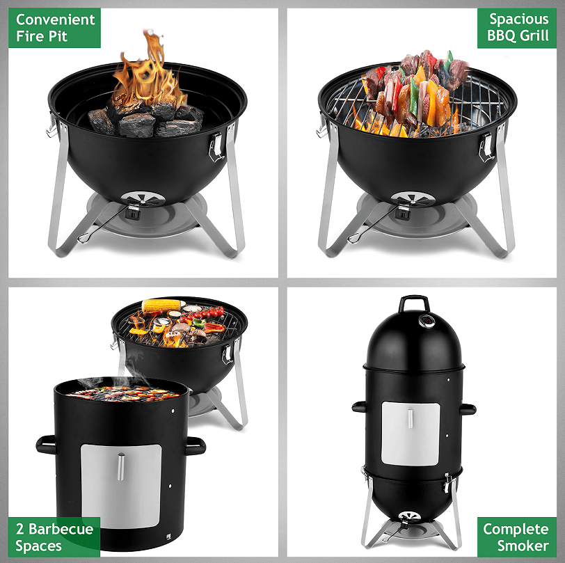 60608693 outdoor three-layer elliptical cylinder oven, temperature table control, exquisite technology, 3 in 1 iron carbon oven, portable charcoal grill, vertical steel charcoal smoke,