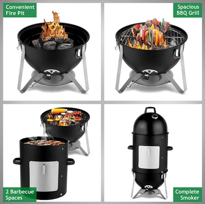 60608693 outdoor three-layer elliptical cylinder oven, temperature table control, exquisite technology, 3 in 1 iron carbon oven, portable charcoal grill, vertical steel charcoal smoke,
