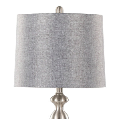 Ashland 27" Contemporary Metal Table Lamp in Brushed Nickel with Grey Textured Linen Shade from Grandview Gallery by - Set of 2
