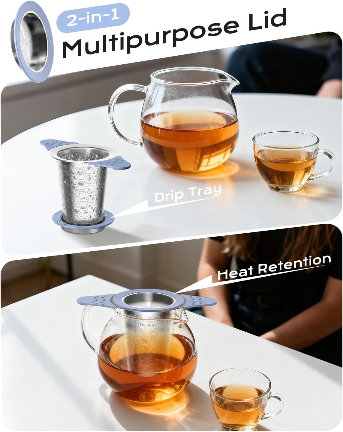 Tea Infuser for Loose Leaf Tea,Stainless Steel Tea Infuser with Heat Proof Silicone Handles,Extra Fine Mesh Tea Strainers Filter Fine Tea Leaves Effectively,Fits TeaPots/Mugs