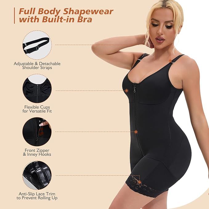 Fajas Colombianas Postpartum Full Shapewear for Women Tummy Control Body Shaper Butt Lifter with Zipper Crotch