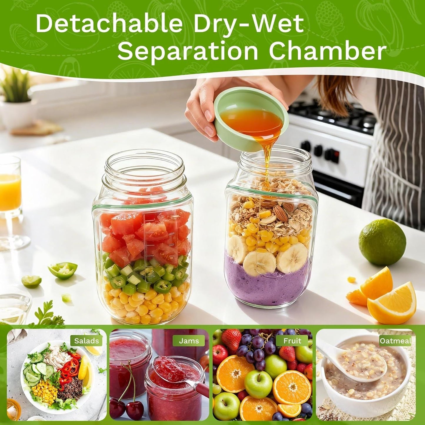 Salad Container with Side Opening, Leak-Resistant Design with Dressing Cup & Lid, Dishwasher & Freezer Safe for Office, Travel & Outdoors (green)
