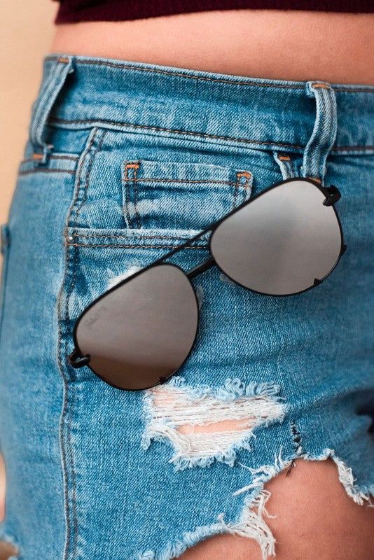 Black/Silver Unisex Aviator Sunglasses