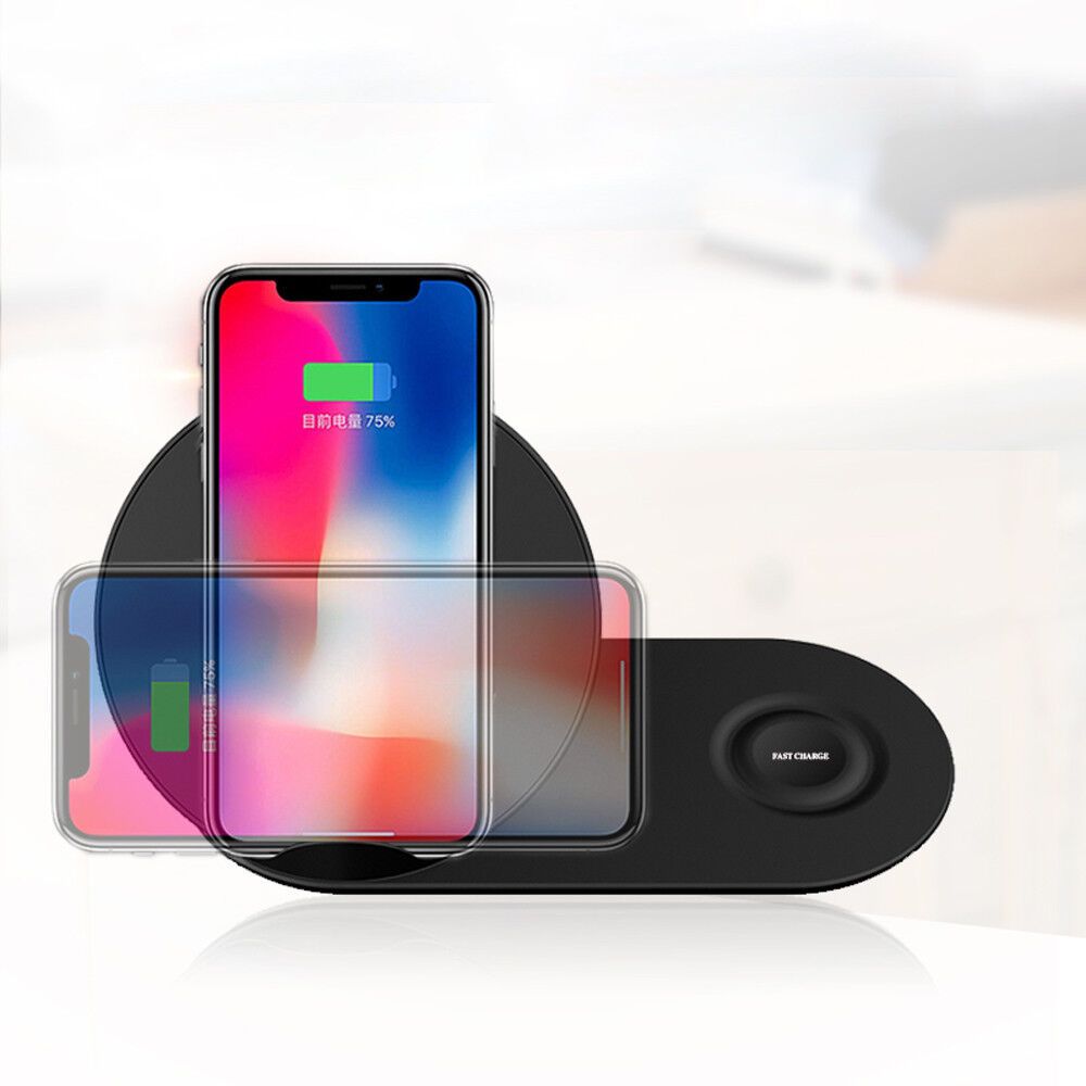 Wireless QI Phone+Watch Charger For iPhone Samsung Duo Dock Dual Fast Charging