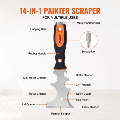 VEVOR Drywall Knife Set, 6 PCS Drywall Tools Includes 3" Painter Scraper, Two Putty Knives, Two Taping Knives and 12" Mud Pan, Stainless Steel Spackle Tool, Drywall Finishing Tools for Home