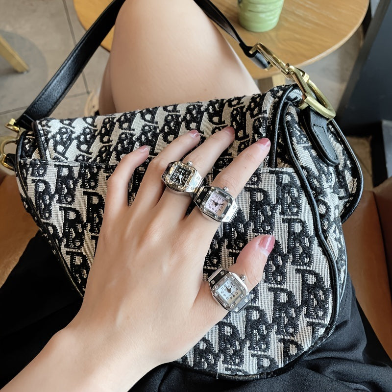 Mini Finger Ring Watch Square Quartz Easy Reader Watch Alloy Case Watch 4 Colors Valentine's Day Gift For Her