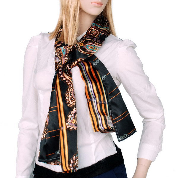 Blando Black Chic Paisley & Stripes Design Fashion Soft Silk Scarf/Wrap/Shawl(Large)