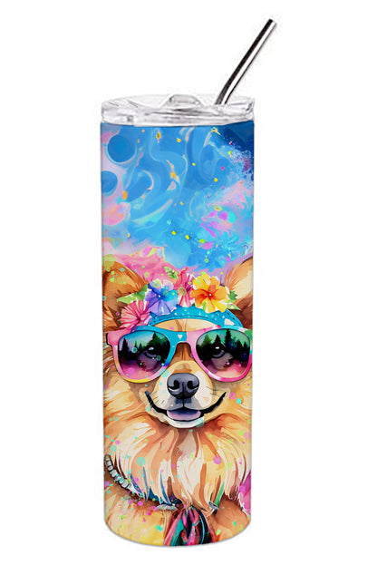 Pomeranian Hippie Dawg Stainless Steel Skinny Tumbler Vacuum Double Walled Reusable Insulated Tumbler Travel Cup for Coffee Cocktails Gift with Lid, 20 oz