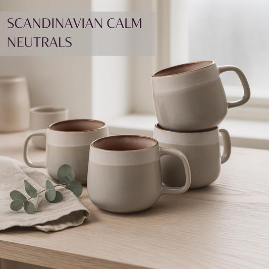 Ceramic Coffee Mugs Set of 4 | 12 oz Stoneware Coffee Cups | Lead-Free, Non-Toxic | Microwave and Dishwasher Safe | Comfortable Handle | Aesthetic Nordic Design for Tea and Latte | Sage