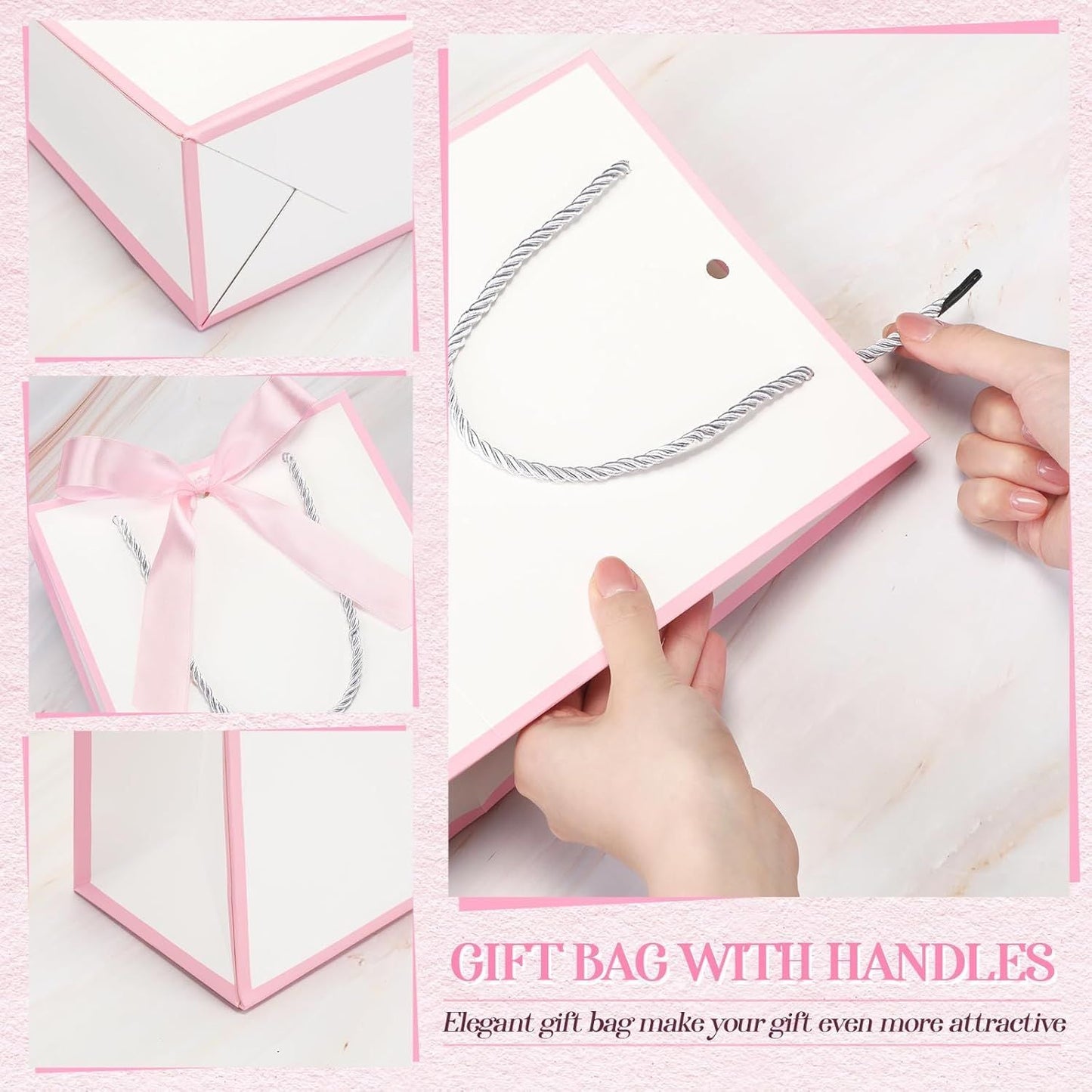 12/24 Pack Paper Gift Bags with Handle 9x7x3.15'' Thank You Gift Bags with Bow Ribbon for Holiday Valentines Wedding Bridal Baby Shower Birthday Party