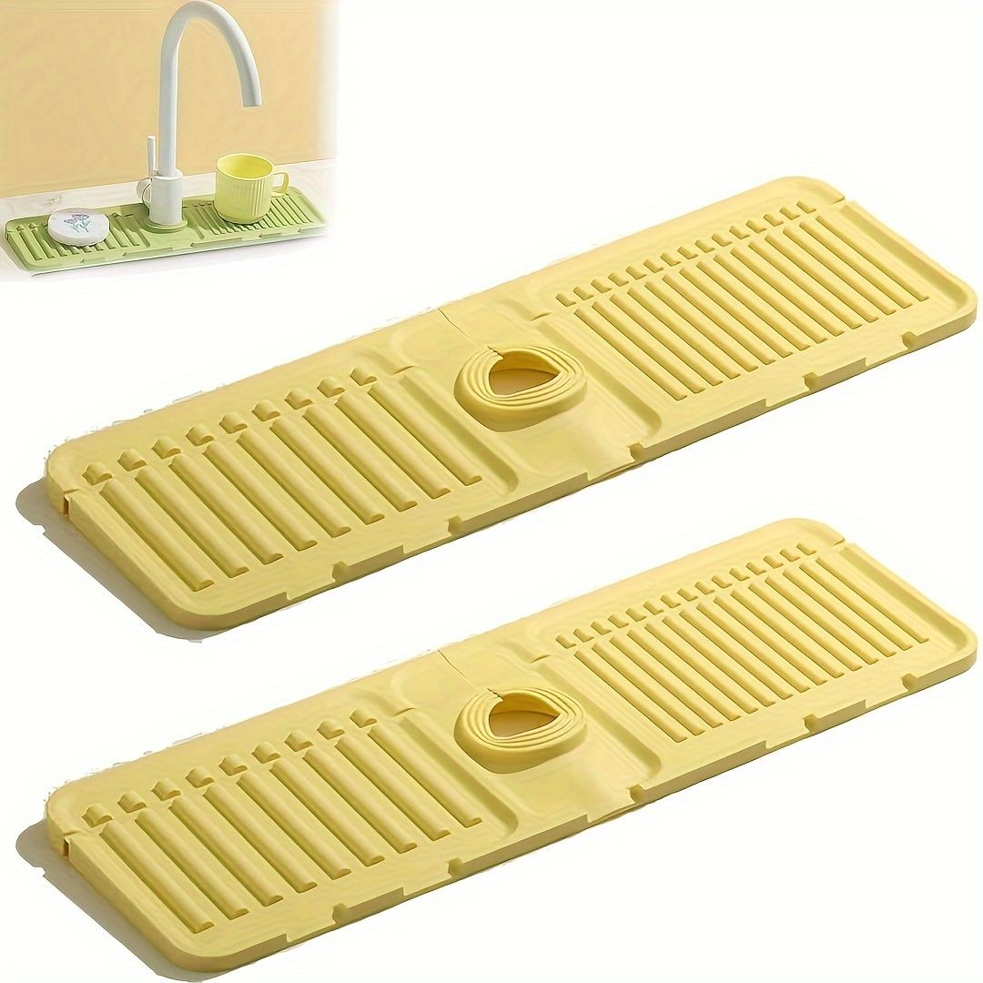 2Pcs Kitchen Sink Splash Guard - Silicone Faucet Handle Drip Catcher Tray Behind Faucet, Kitchen Gadgets Sink Accessories for Kitchen Counter and Bathroom