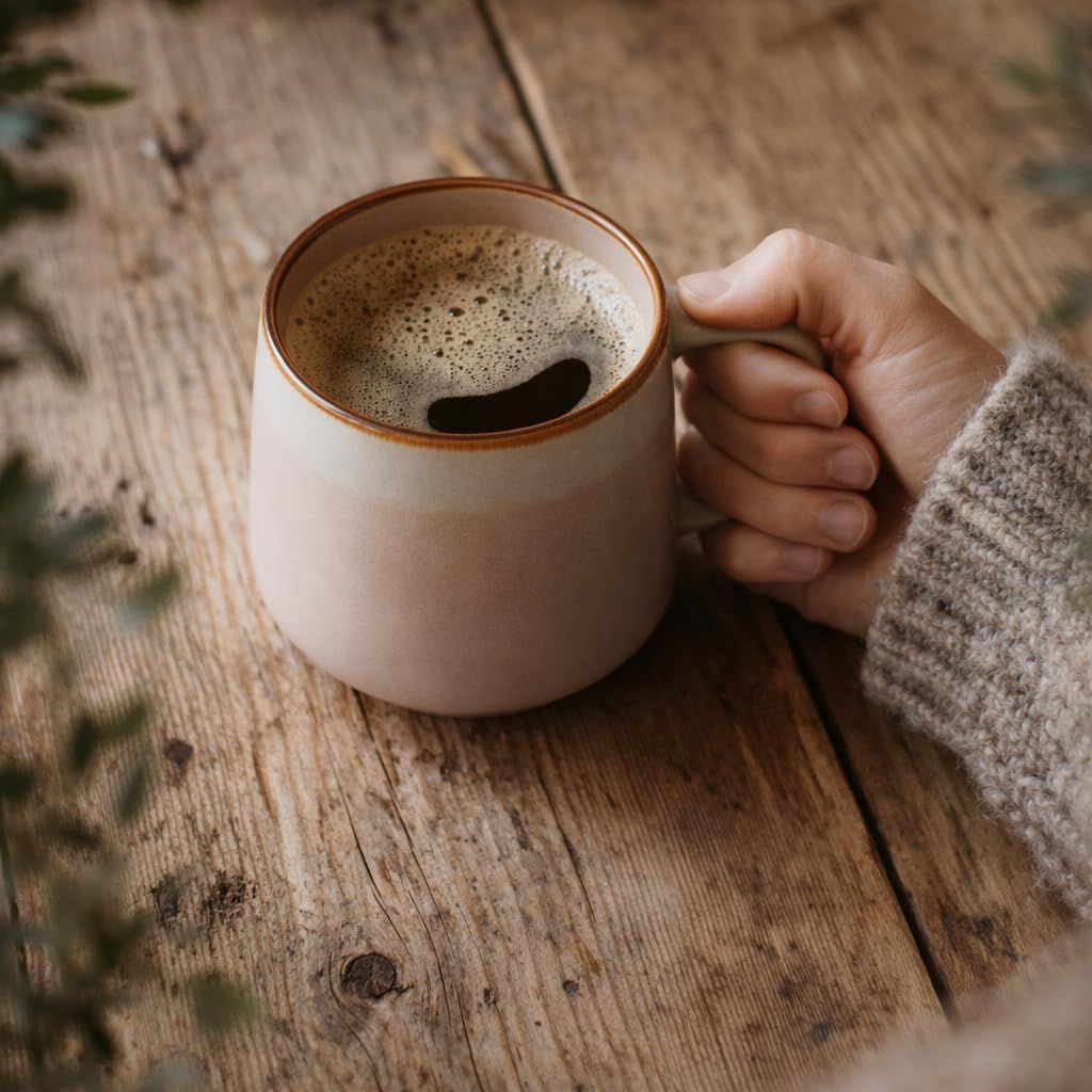 Large Ceramic Coffee Mugs Set of 4 | 16 oz Stoneware Coffee Cups | Lead-Free, Non-Toxic | Microwave and Dishwasher Safe | Comfortable Handle | Nordic Design for Tea, Cocoa, Latte | Rose Sand