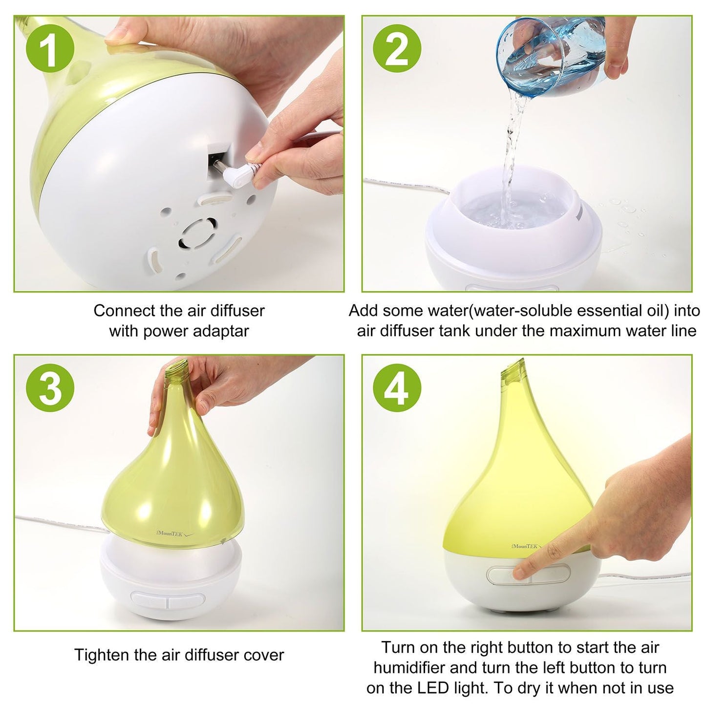 Ultrasonic Cool Mist Humidifier Aroma Essential Oil Diffuser Drop-shaped for Home Office Spa Yoga Room Relax