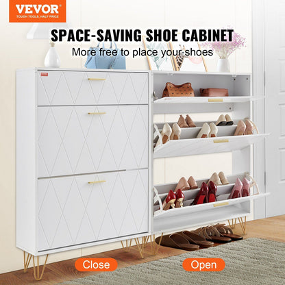 VEVOR Shoe Cabinet with 3 Flip Drawers, Shoe Storage Cabinet for Entryway, Free Standing Shoe Storage Organizer for Heels, Boots, Slippers in Hallway, Living Room