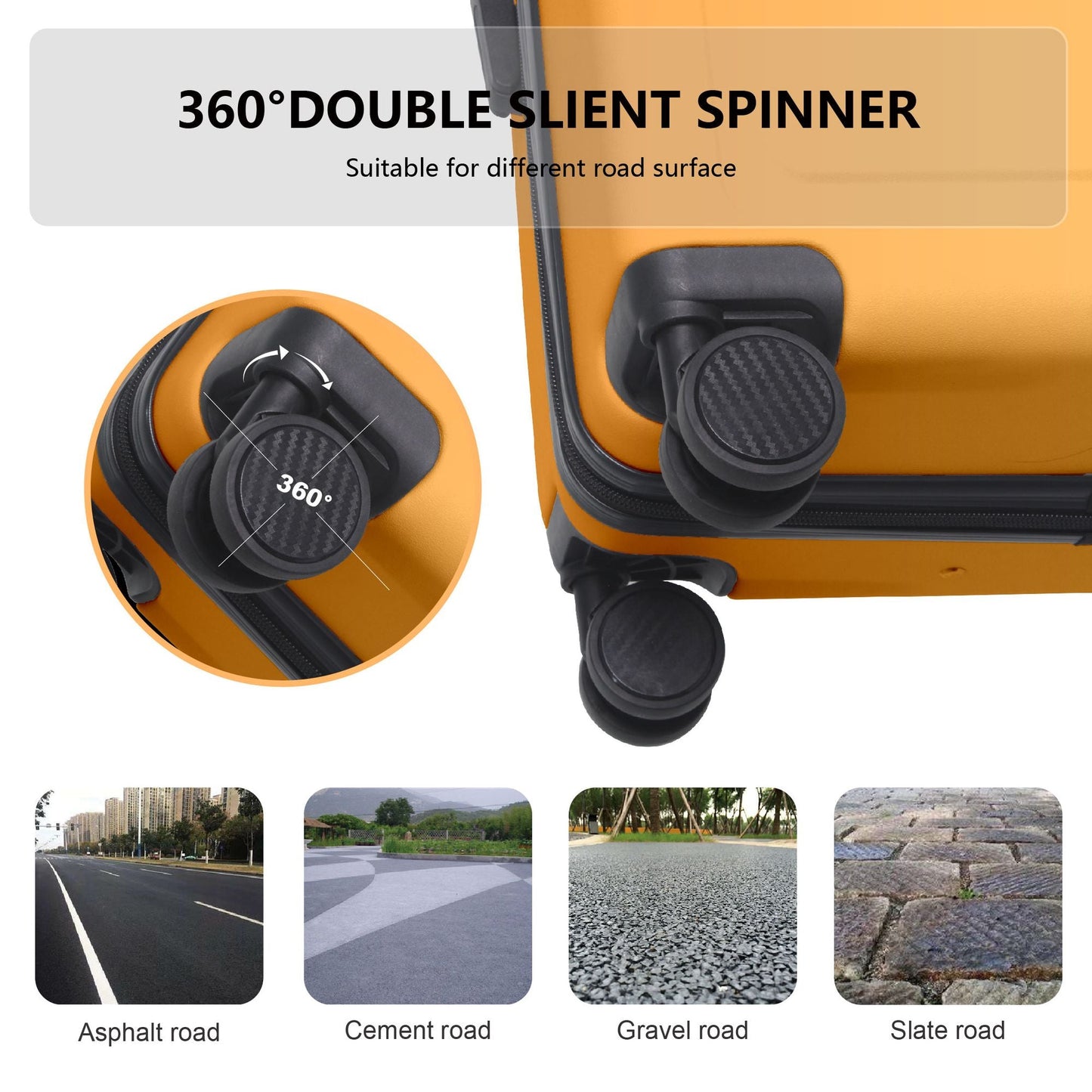 Luggage Sets ABS Hardshell 3pcs Luggage, Lightweight Durable Suitcase sets Spinner Wheels Suitcase 20''24''28'' (Yellow)