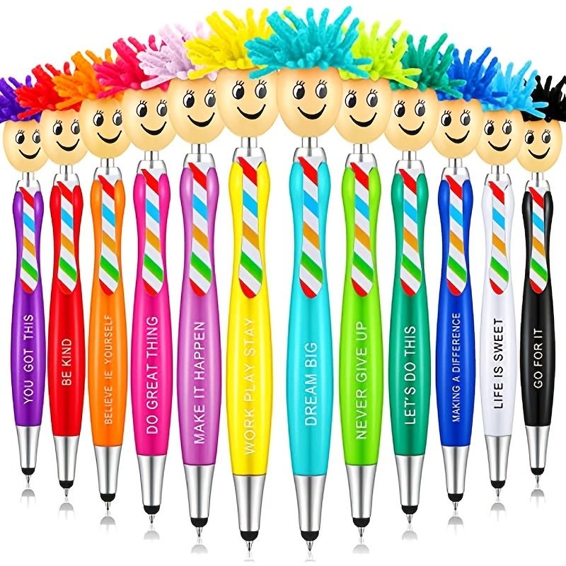 2PCS/5PCS Mop Pen Screen Cleaning Pen With Motivational Quotes 3 In 1 Stylus Dusting Pen For Kids And Unisex Ink Rollerball Pen School Office Motivational Stylus,Line Point 0.1cm/0.03in, Black Refill