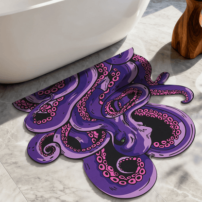 Green And Purple Cthulhu Rugs Water Absorbent Bath Mat Octopus Anime Rug Graphic Gothic Bathroom Rugs Fantasy Decorate, Non Slip Backing, Unique Gift & Decor for Gamers, 27x18 in