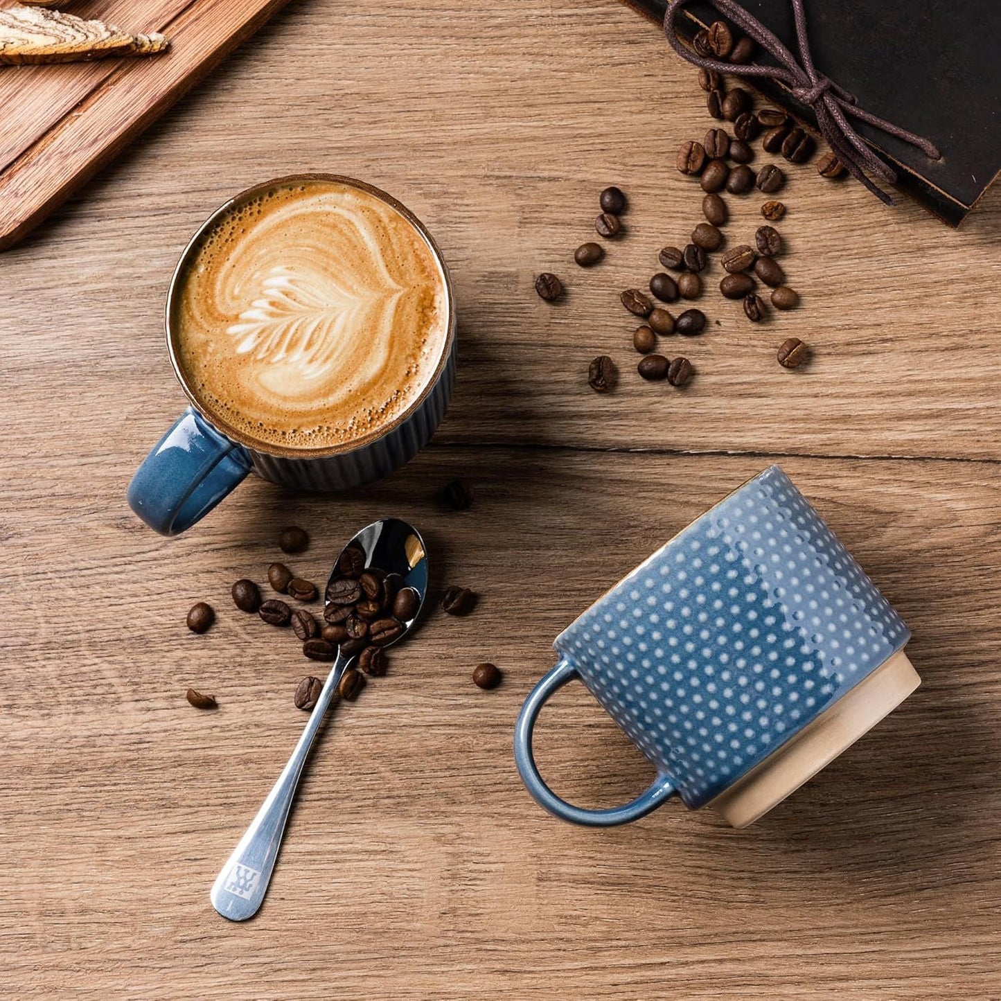 12 OZ Stackable Coffee Mugs, Ceramic Coffee Mugs with Texture Patterns for Man,Woman,Dad,Mom, Modern Coffee Cups Set of 4 for Latte/Cappuccino/Cocoa. Dishwasher&Microwave Safe
