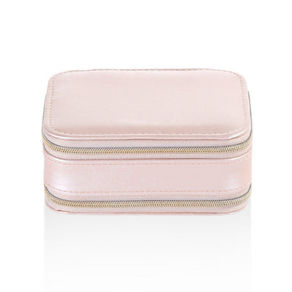 Jewelry Case with Double Zippers and Built-in Mirror Small Size PU Leather for Women and Girls Rings Earrings Necklace Organizer Jewelry Storage Box