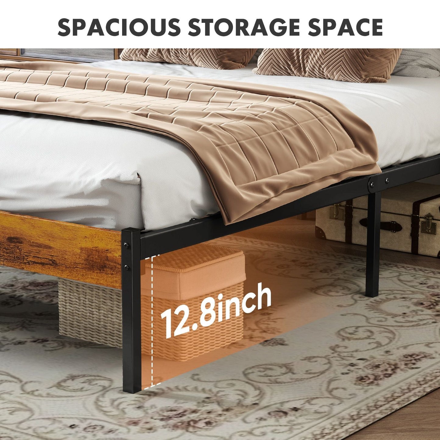 Metal Platform Bed Frame - Mattress Foundation with Headboard and and Footboard, No Box Spring Needed with 800LBS Sturdy Wooden Slats Support
