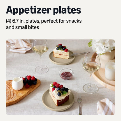 Glazed Stoneware Appetizer Plates, Ceramic 4-Piece Set, Microwave and Dishwasher-Safe, 6.7 in., Linen Gray