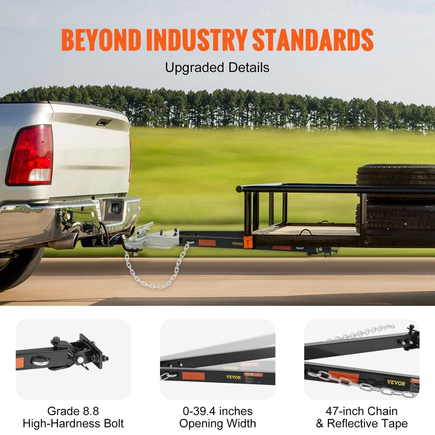 VEVOR Tow Bar, 5500 lbs Towing Capacity with Chains, Powder-Coating Alloy Steel Bumper-Mounted Universal Towing Bar, Coupler Fits 2-Inch Ball Hitch, 39.4-Inch Opening Width, for RV Car Trailer Truck