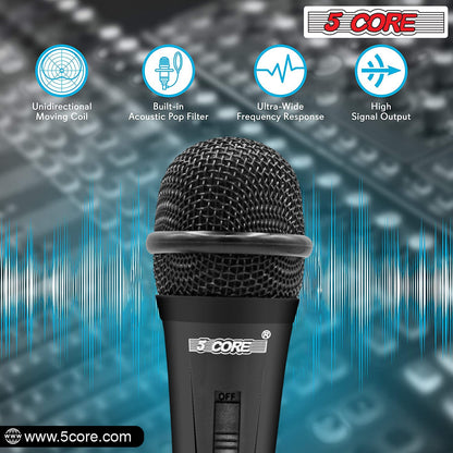 5 Core Microphone XLR Dynamic Mic Karaoke Singing Handheld Microfono Wired Professional Unidirectional 1/4 Plug In Cord Connection for Vocal DJ Music - PM 816