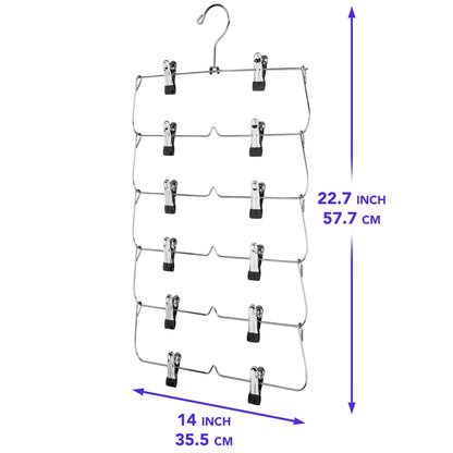 6 Tier with Chrome Finish, Space-Saving Skirt with Clips for Women's Clothes, Foldable Hangers for Pants, Towel, Scarf, Bra, Kitchen & Closet Organization