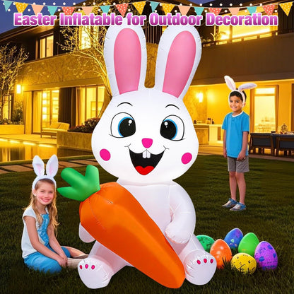 5 Ft Easter Inflatables Easter Decorations, Blow up Easter Bunny with LED Lights Baskets Light up Easter Decor, Easter Decorations for Home Holiday Party Indoor Outdoor Garden Lawn