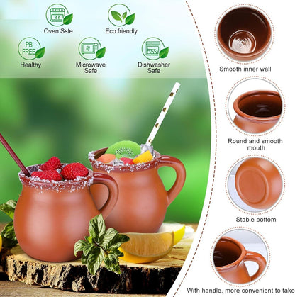 Pack of 12 12 oz Cantaritos De Barro Clay Cups Mexican Clay Mugs Fiesta De Barro Mexicanos Coffee Mugs, Cocktail Glasses and Tea Cups for Tequila, Margaritas, Mojitos Cold Hot Drinks (Brick Red)