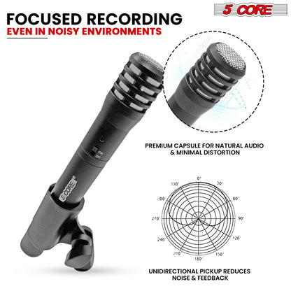 5 CORE Professional Instrument Microphone Pencil Mic Condenser Cardioid Unidirectional Stick Microfono with Windscreen Mic Clip & Case - INSTRU MIC 100 GREY