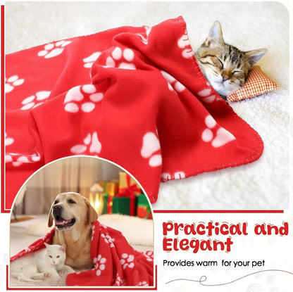 10 Pieces Pet Blankets with Paw Print Dog Cat Fleece Blankets Soft Warm Sleep Mat Pad Bed Cover for Kitten Puppy and Other Small Animals, 24 x 28 Inch