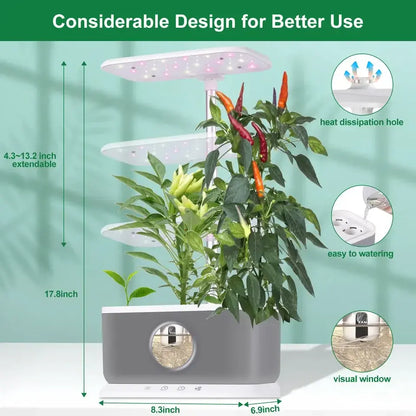 Blue/Grey/Black Home Smart Hydroponics System 6 Pods Indoor Vegetable Herb Flower Garden Kit Mini Aquarium Box with Led Grow Light