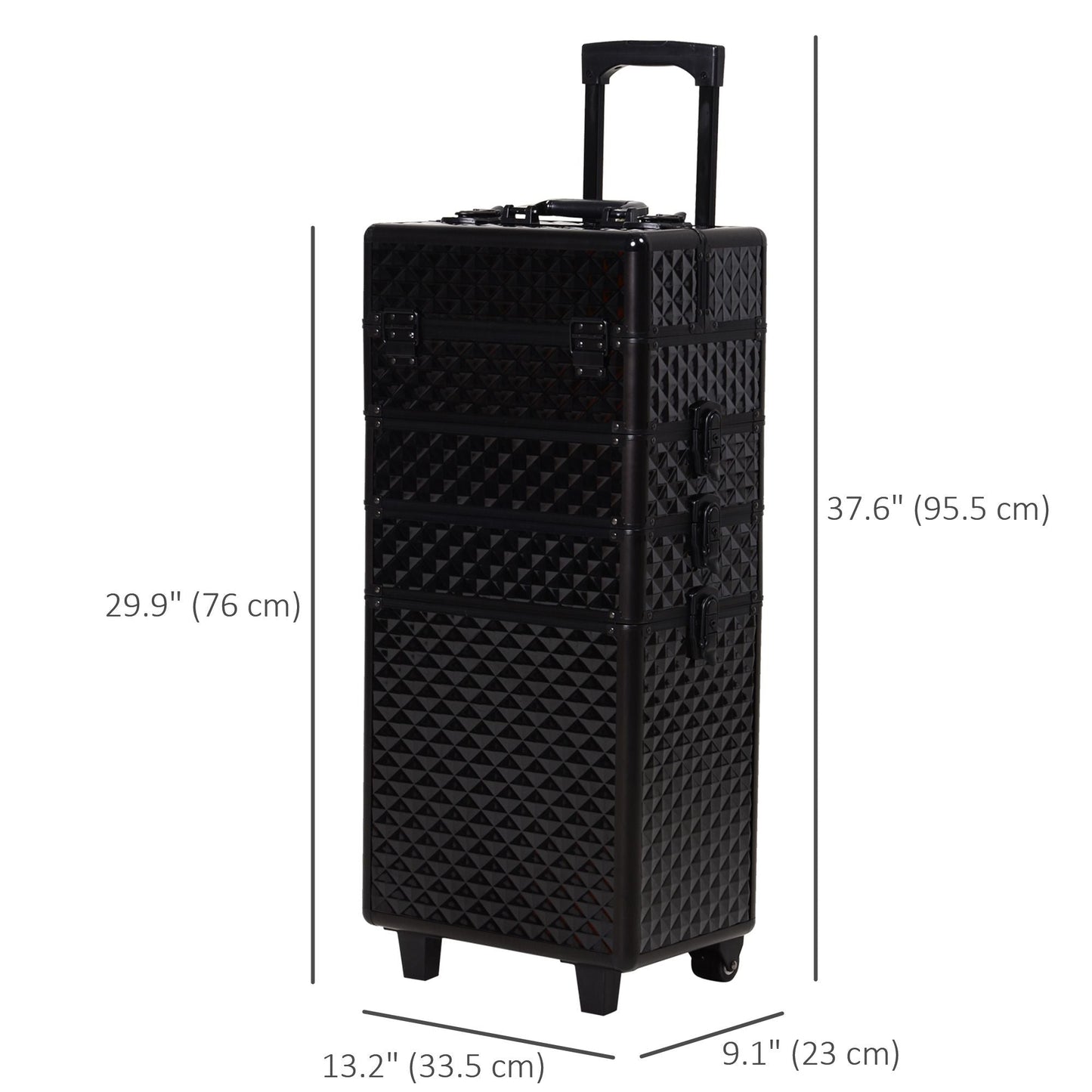 4 in 1 Makeup Train Case Portable Aluminum Rolling Cosmetic Organizer Trolley with Wheels Multiple Compartments Black