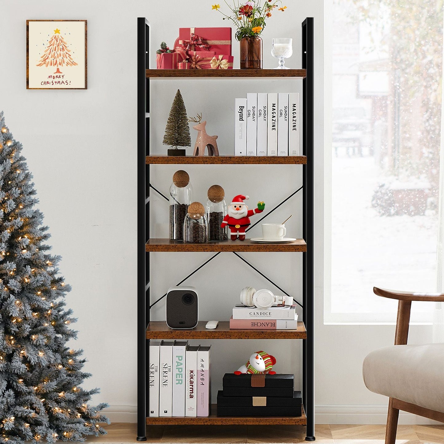 5 Tiers Bookshelf, Classically Modern Book Shelf, Book Rack, Storage Rack Shelves in Living Room/Home/Office