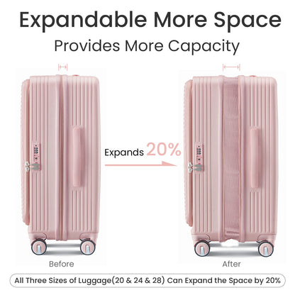 Luggage Sets 3 Piece(20/24/28), Expandable Carry On Luggage with TSA Lock Airline Approved, 100% PC Hard Shell and Lightweight Suitcase with Front Pocket and Spinner Wheels