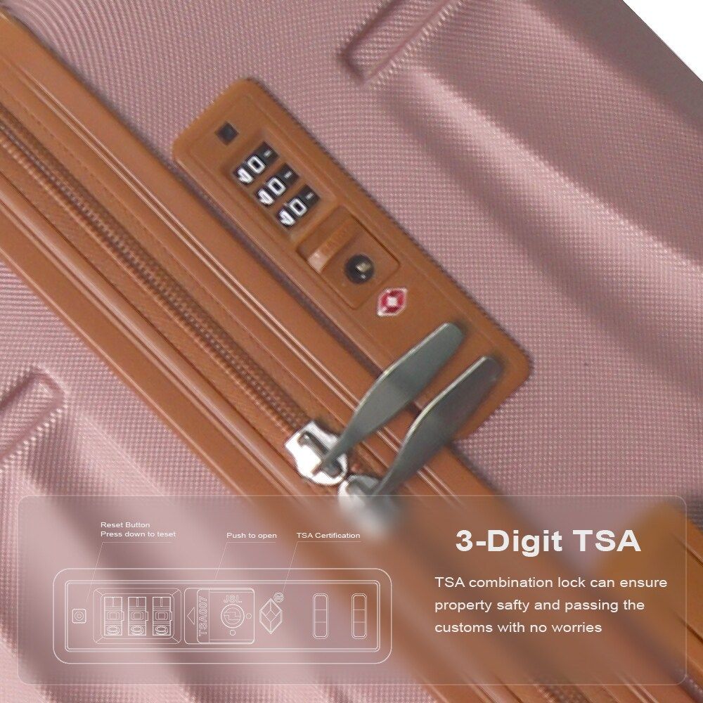 Luggage Sets ABS Hardshell 3pcs Luggage, Lightweight Durable Suitcase sets Spinner Wheels Suitcase with TSA Lock 20''24''28'' Available(Rose Gold )