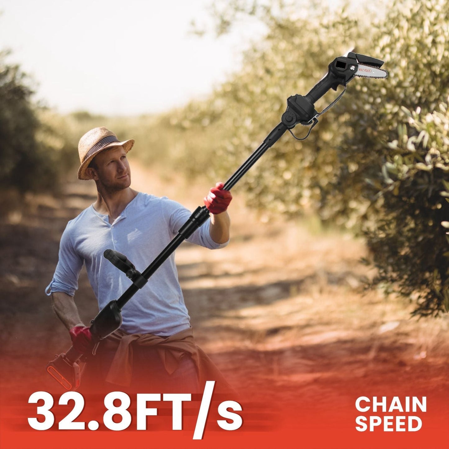3-in-1 Cordless Electric Pole Saw & Mini Chainsaw & Grass Trimmer Kit with Adjustable Length 2Pcs 21V 1500mAh Batteries 4in/6in Chains Saw Blade 5Pcs Plastic Blades