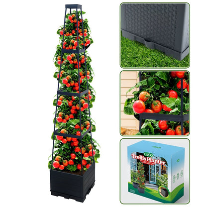 2-Pack 44.8" Self-Watering Tomato Planter with Trellis – Heavy-Duty Indoor & Outdoor Raised Garden Box, Built-in Trapezoid Climbing Grid for Tomatoes, Vegetables & Vining Plants