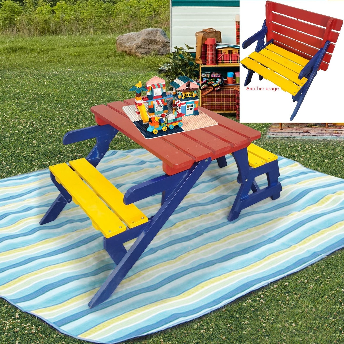 KID'S MULTI-FUNCTIONAL ARM CHAIR;  TABLE+ 2 BENCHES; All-in-one
